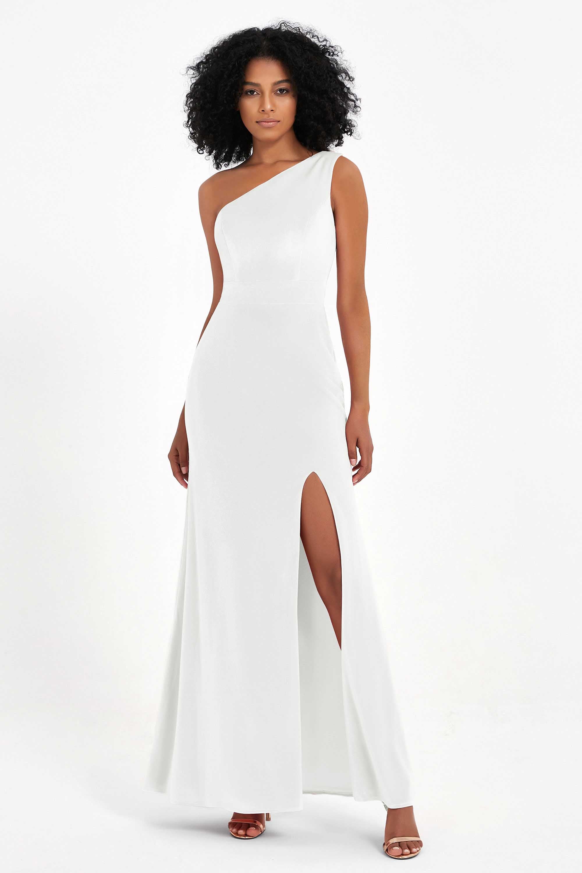 One Shoulder Sheath Sexy Formal Evening Party Dresses with Slit Bridesmaid Dress Prom Gowns