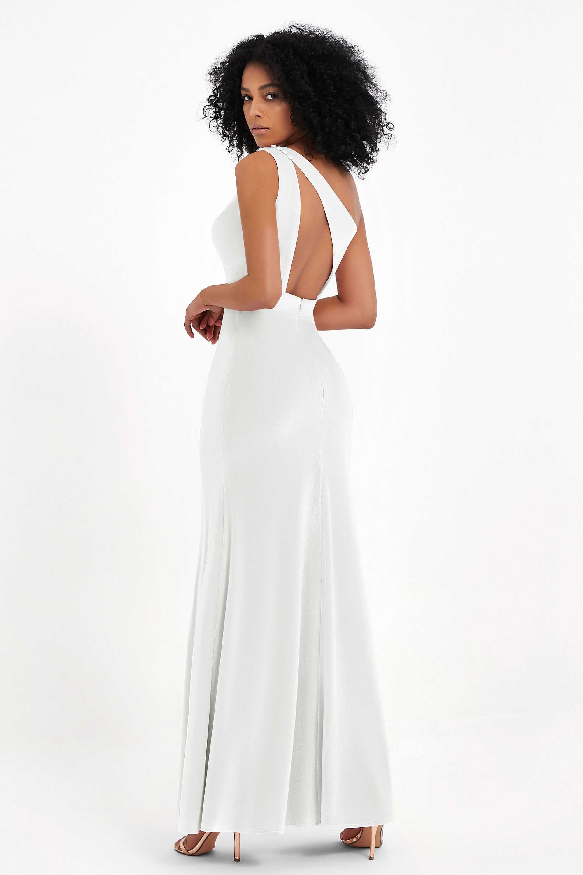 One Shoulder Sheath Sexy Formal Evening Party Dresses with Slit Bridesmaid Dress Prom Gowns