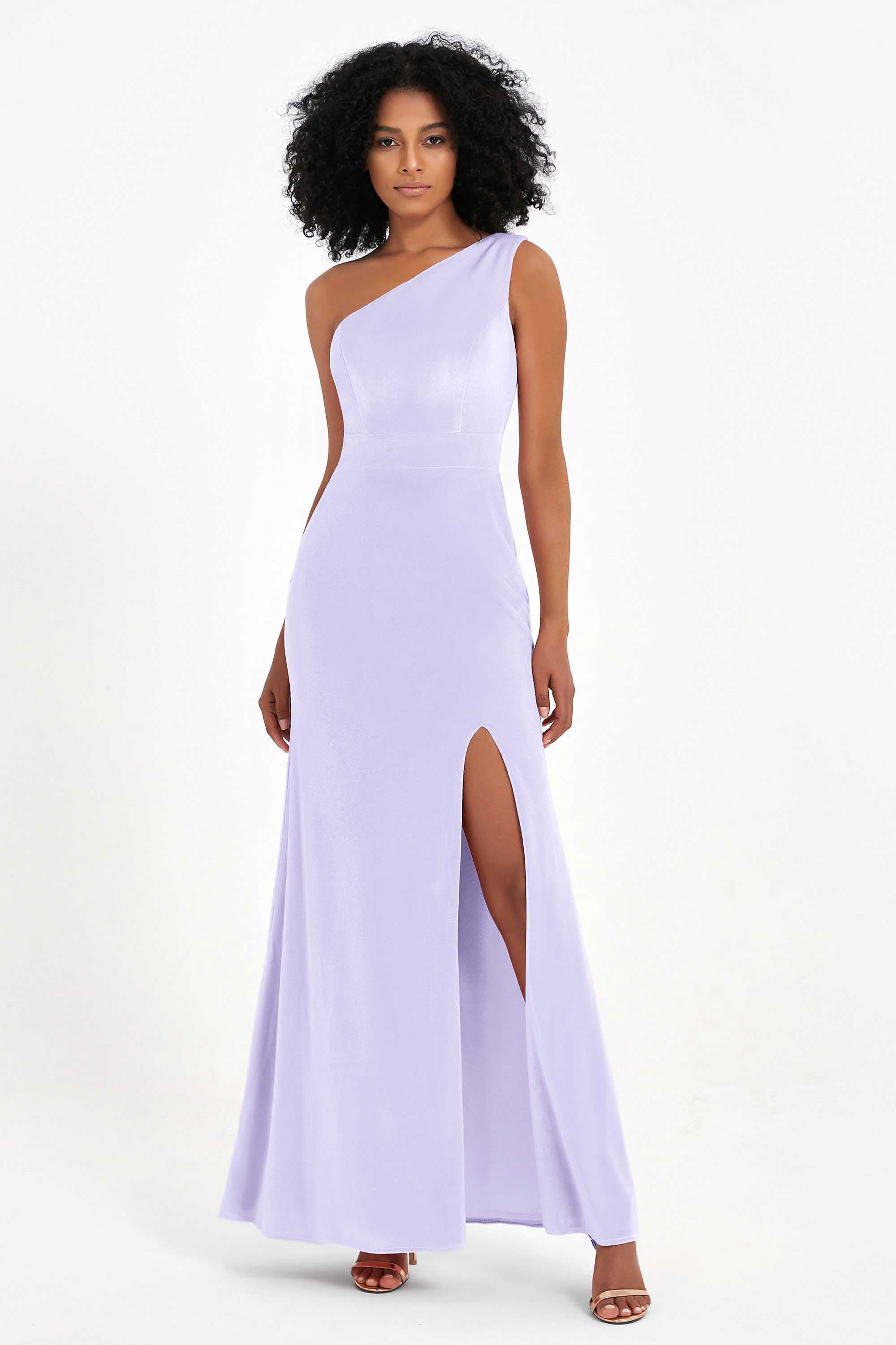 One Shoulder Sheath Sexy Formal Evening Party Dresses with Slit Bridesmaid Dress Prom Gowns