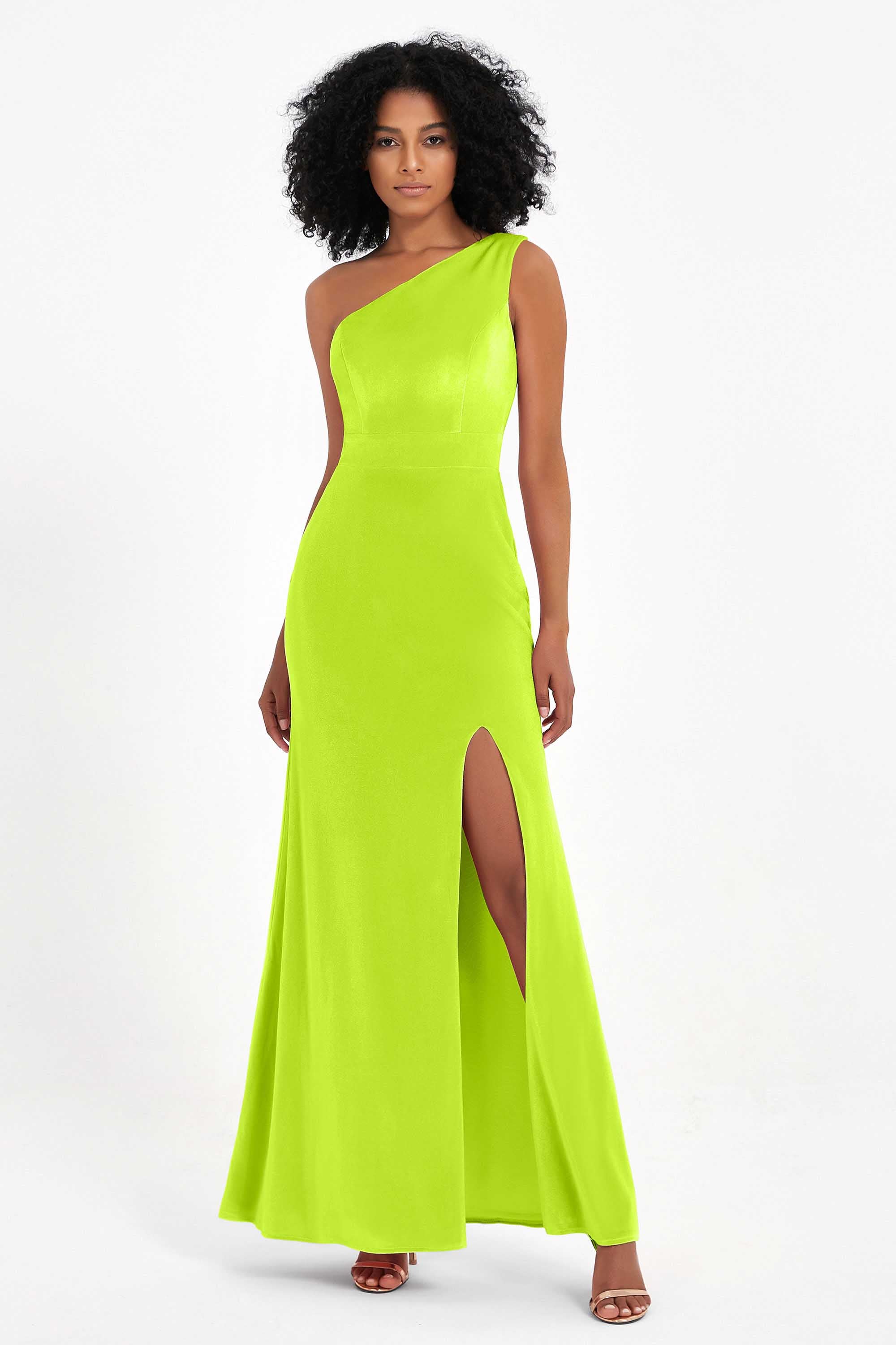 One Shoulder Sheath Sexy Formal Evening Party Dresses with Slit Bridesmaid Dress Prom Gowns