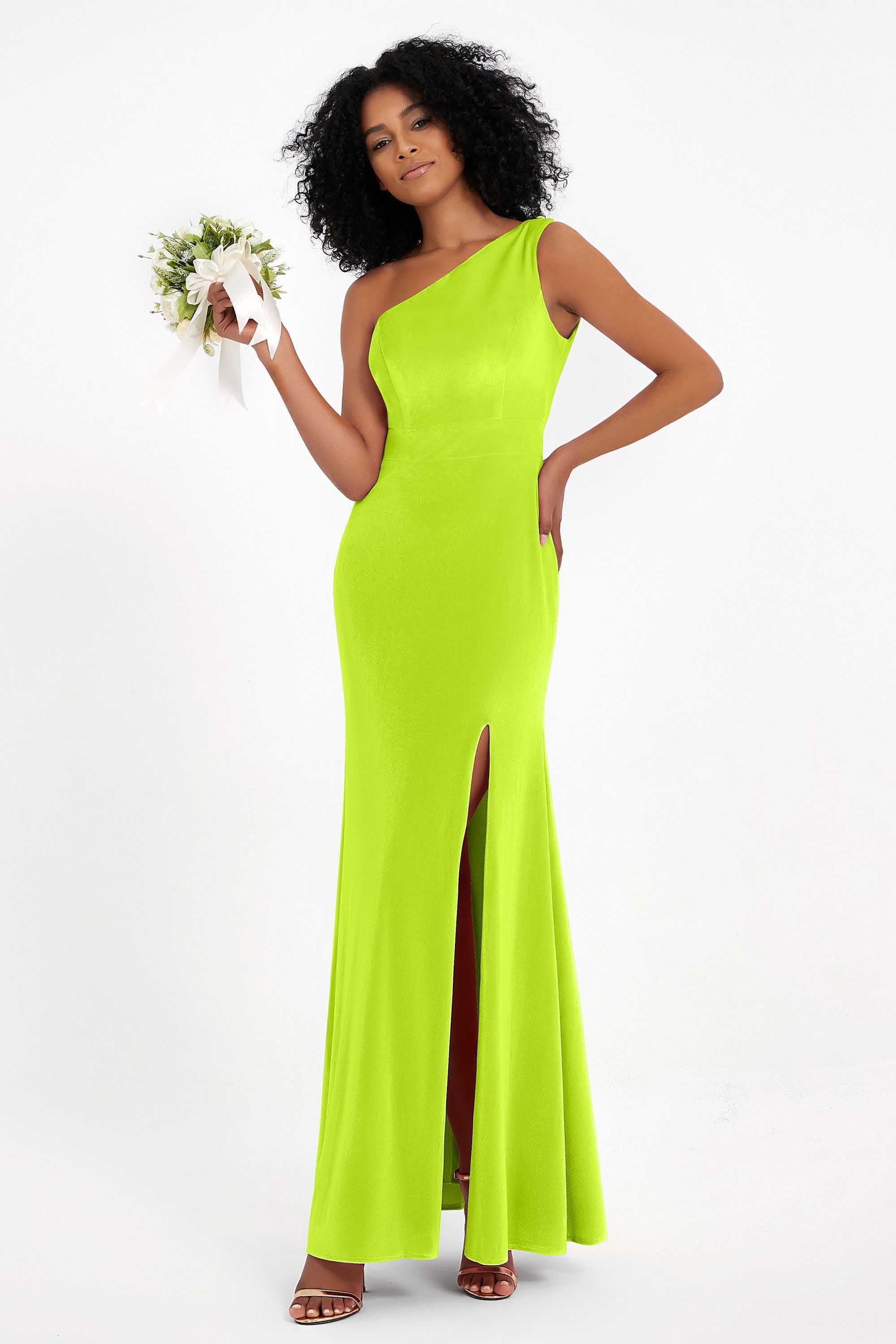 One Shoulder Sheath Sexy Formal Evening Party Dresses with Slit Bridesmaid Dress Prom Gowns