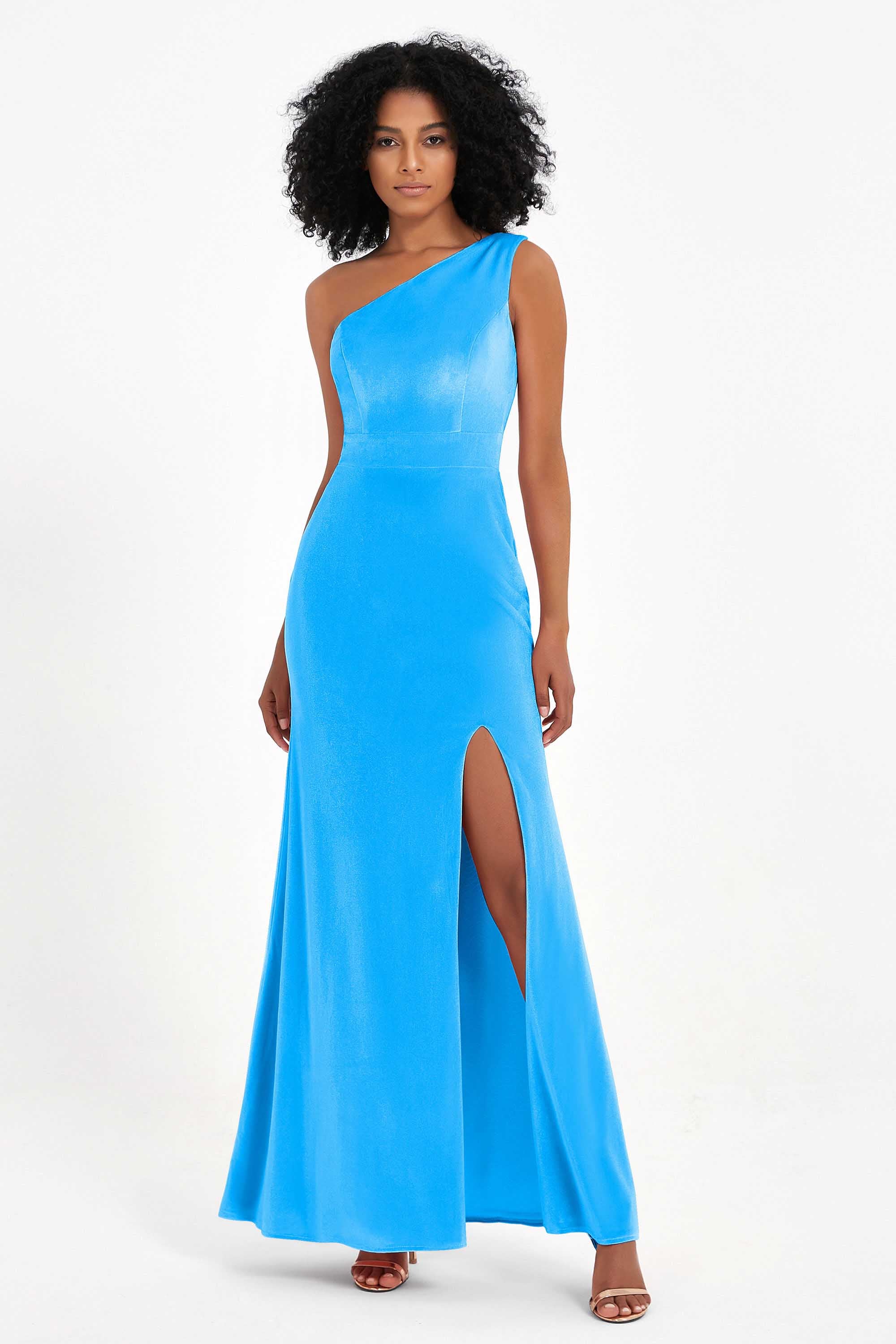 One Shoulder Sheath Sexy Formal Evening Party Dresses with Slit Bridesmaid Dress Prom Gowns