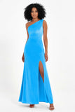 One Shoulder Sheath Sexy Formal Evening Party Dresses with Slit Bridesmaid Dress Prom Gowns