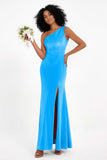 One Shoulder Sheath Sexy Formal Evening Party Dresses with Slit Bridesmaid Dress Prom Gowns