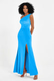 One Shoulder Sheath Sexy Formal Evening Party Dresses with Slit Bridesmaid Dress Prom Gowns
