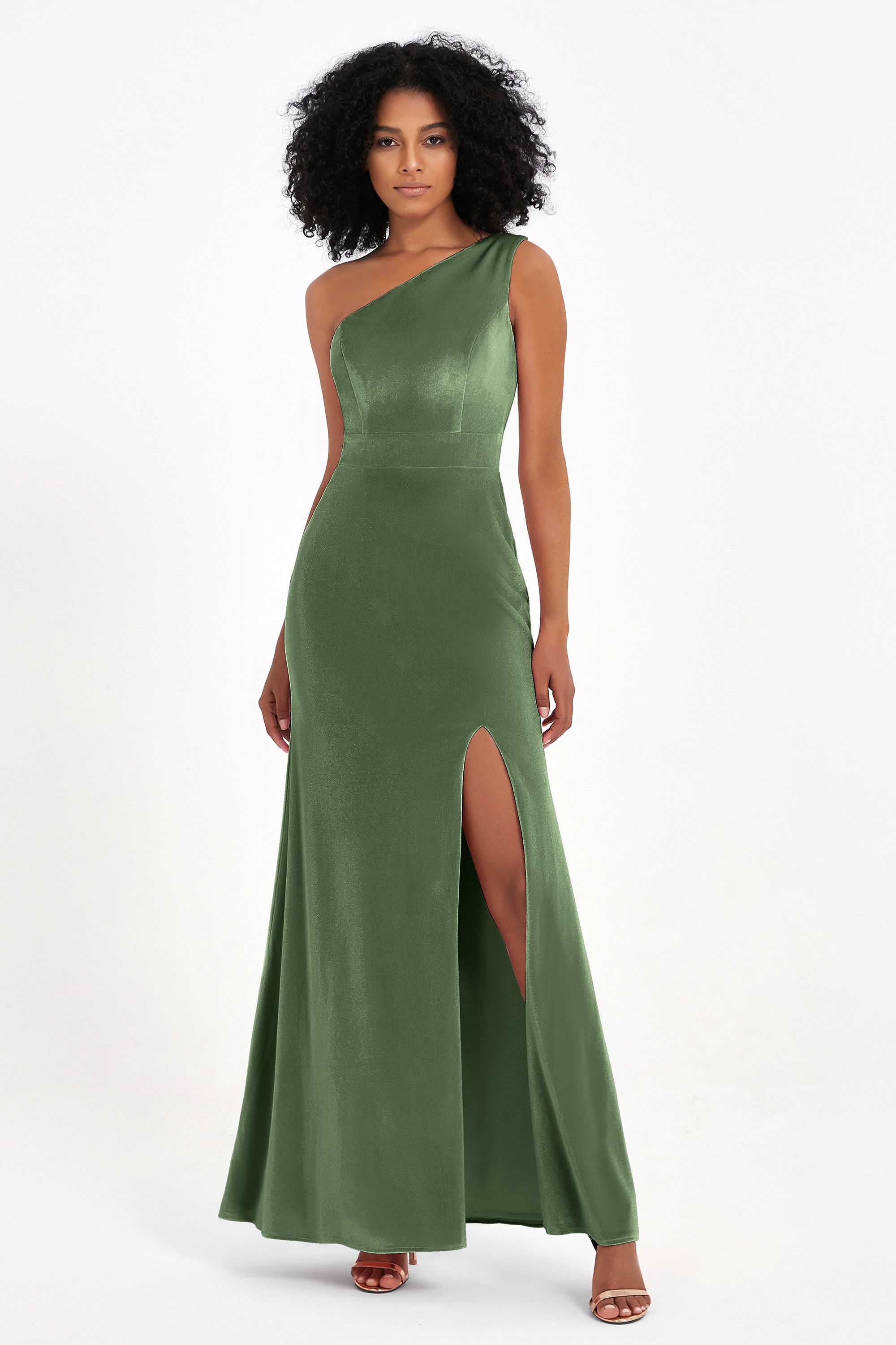 One Shoulder Sheath Sexy Formal Evening Party Dresses with Slit Bridesmaid Dress Prom Gowns