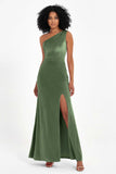 One Shoulder Sheath Sexy Formal Evening Party Dresses with Slit Bridesmaid Dress Prom Gowns