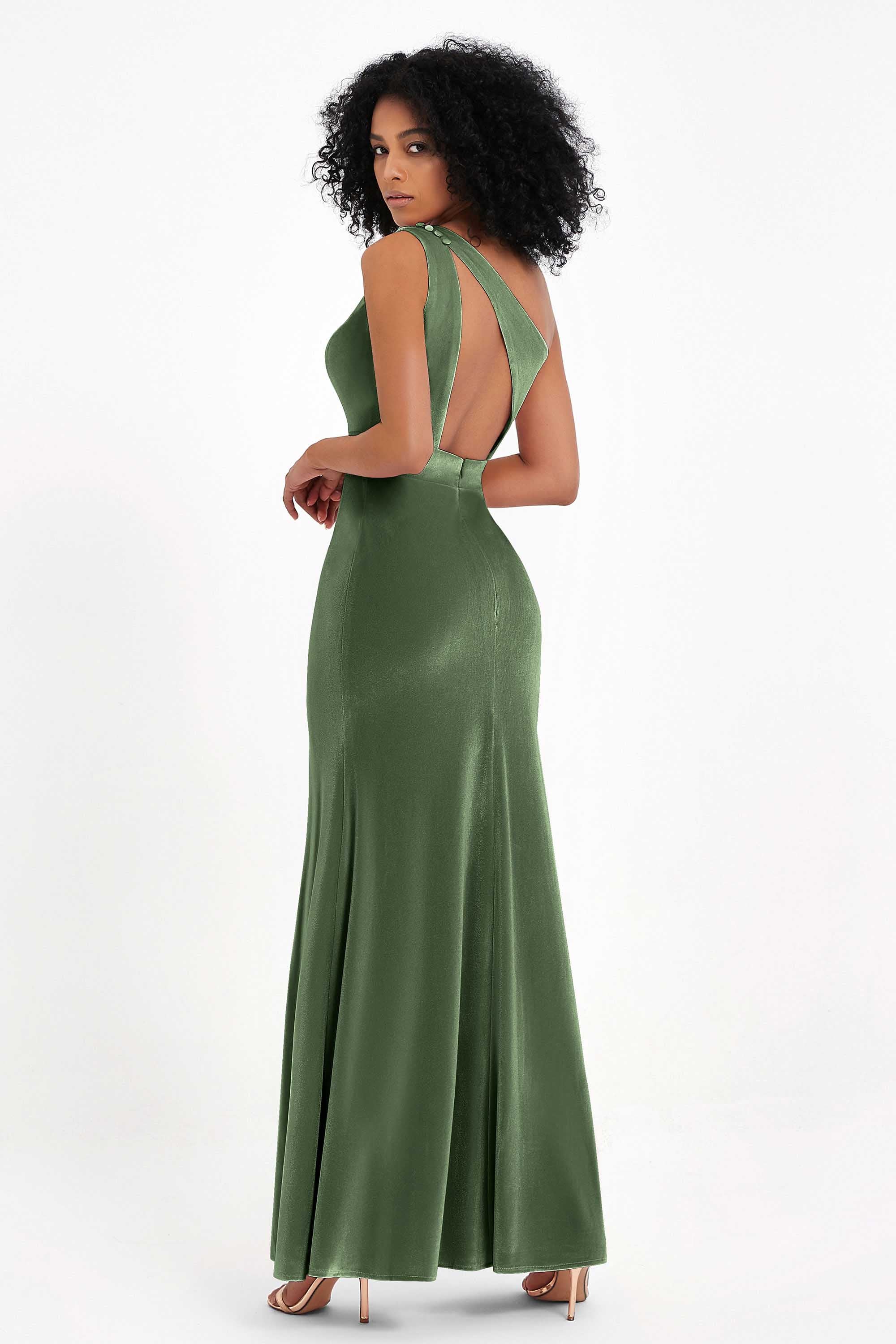 One Shoulder Sheath Sexy Formal Evening Party Dresses with Slit Bridesmaid Dress Prom Gowns