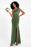 One Shoulder Sheath Sexy Formal Evening Party Dresses with Slit Bridesmaid Dress Prom Gowns