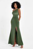 One Shoulder Sheath Sexy Formal Evening Party Dresses with Slit Bridesmaid Dress Prom Gowns