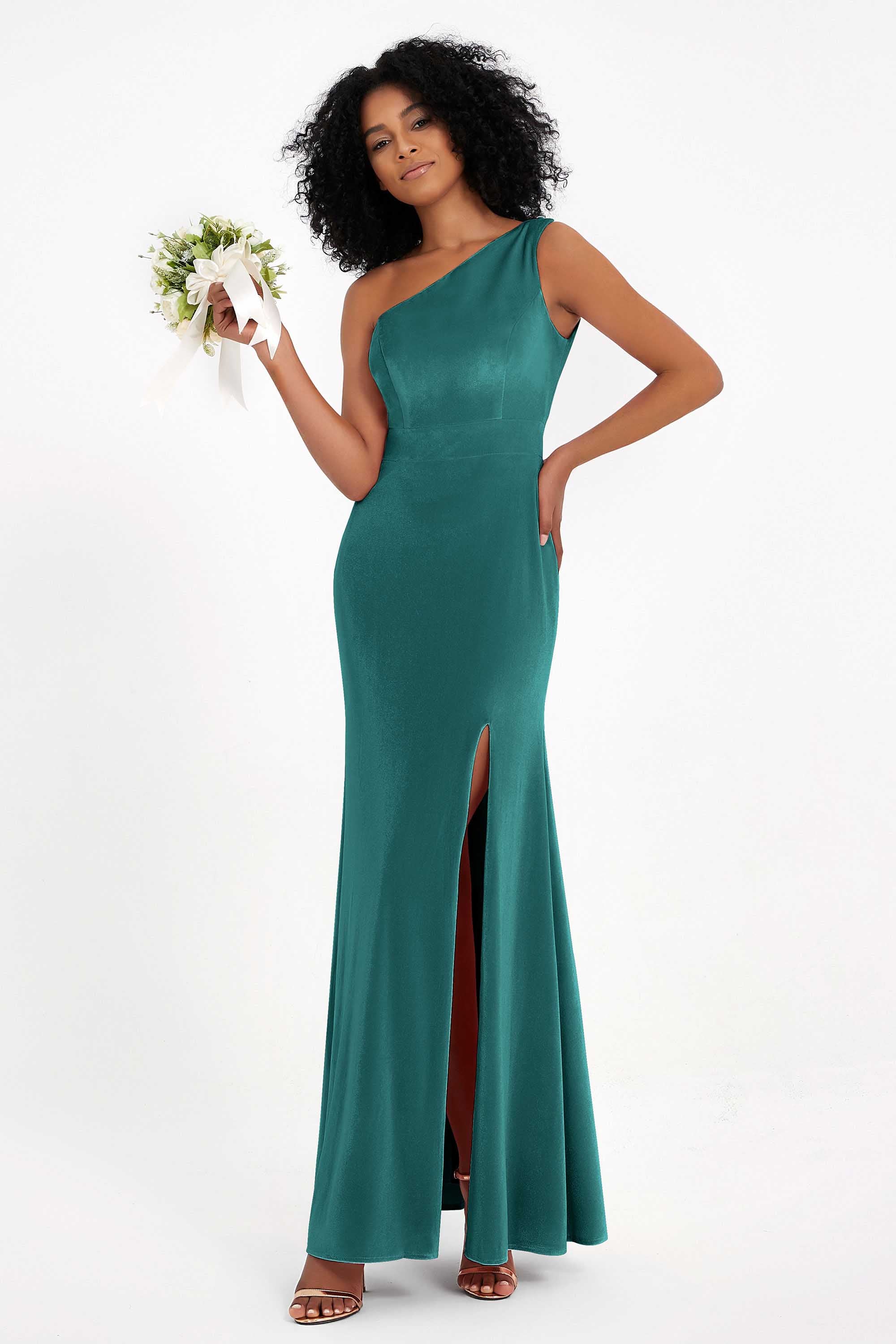 One Shoulder Sheath Sexy Formal Evening Party Dresses with Slit Bridesmaid Dress Prom Gowns