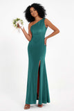 One Shoulder Sheath Sexy Formal Evening Party Dresses with Slit Bridesmaid Dress Prom Gowns