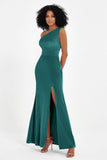 One Shoulder Sheath Sexy Formal Evening Party Dresses with Slit Bridesmaid Dress Prom Gowns