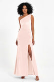 One Shoulder Sheath Sexy Formal Evening Party Dresses with Slit Bridesmaid Dress Prom Gowns