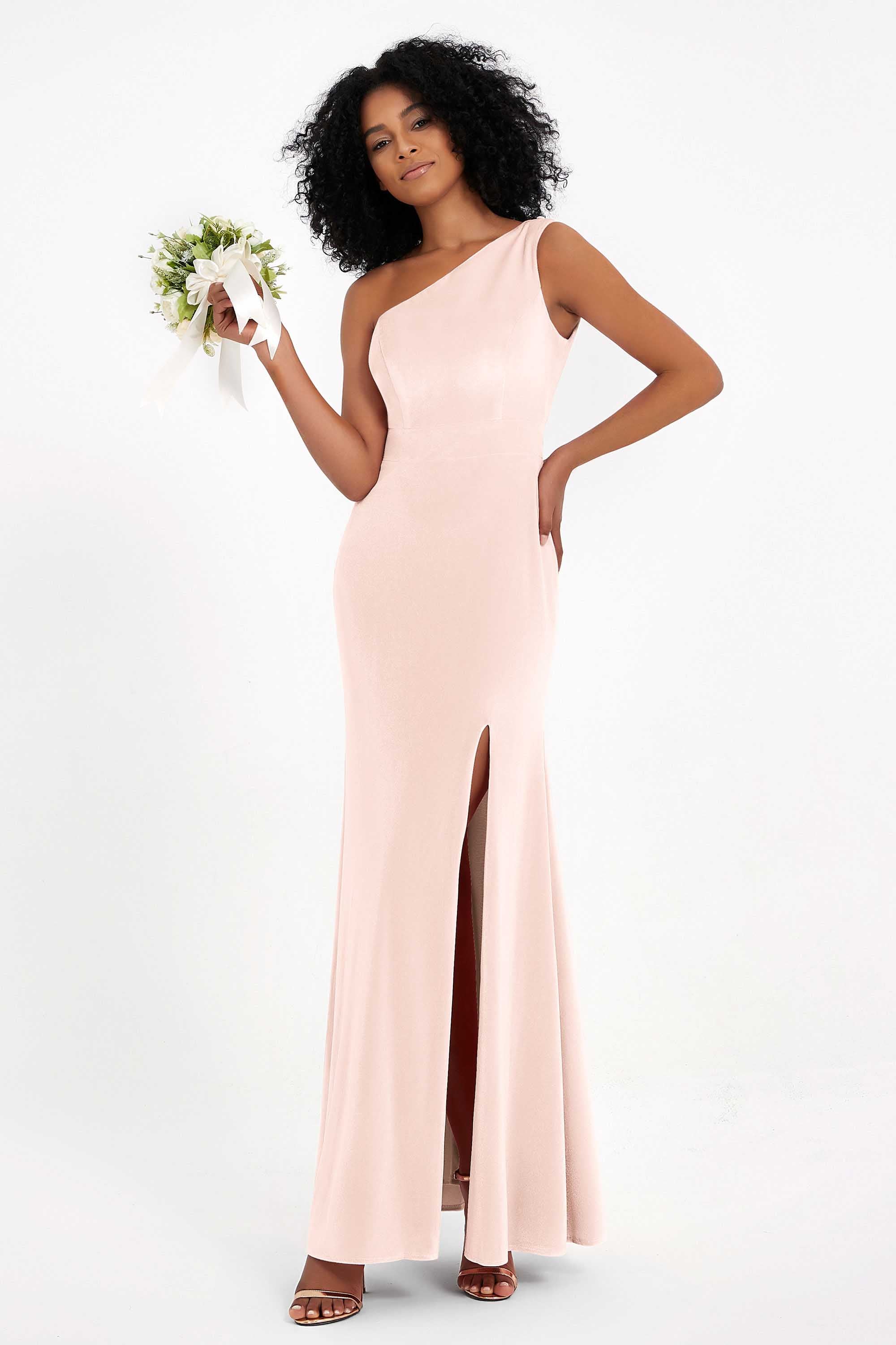 One Shoulder Sheath Sexy Formal Evening Party Dresses with Slit Bridesmaid Dress Prom Gowns