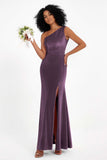 One Shoulder Sheath Sexy Formal Evening Party Dresses with Slit Bridesmaid Dress Prom Gowns