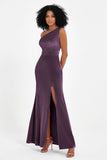 One Shoulder Sheath Sexy Formal Evening Party Dresses with Slit Bridesmaid Dress Prom Gowns