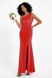 One Shoulder Sheath Sexy Formal Evening Party Dresses with Slit Bridesmaid Dress Prom Gowns