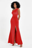 One Shoulder Sheath Sexy Formal Evening Party Dresses with Slit Bridesmaid Dress Prom Gowns