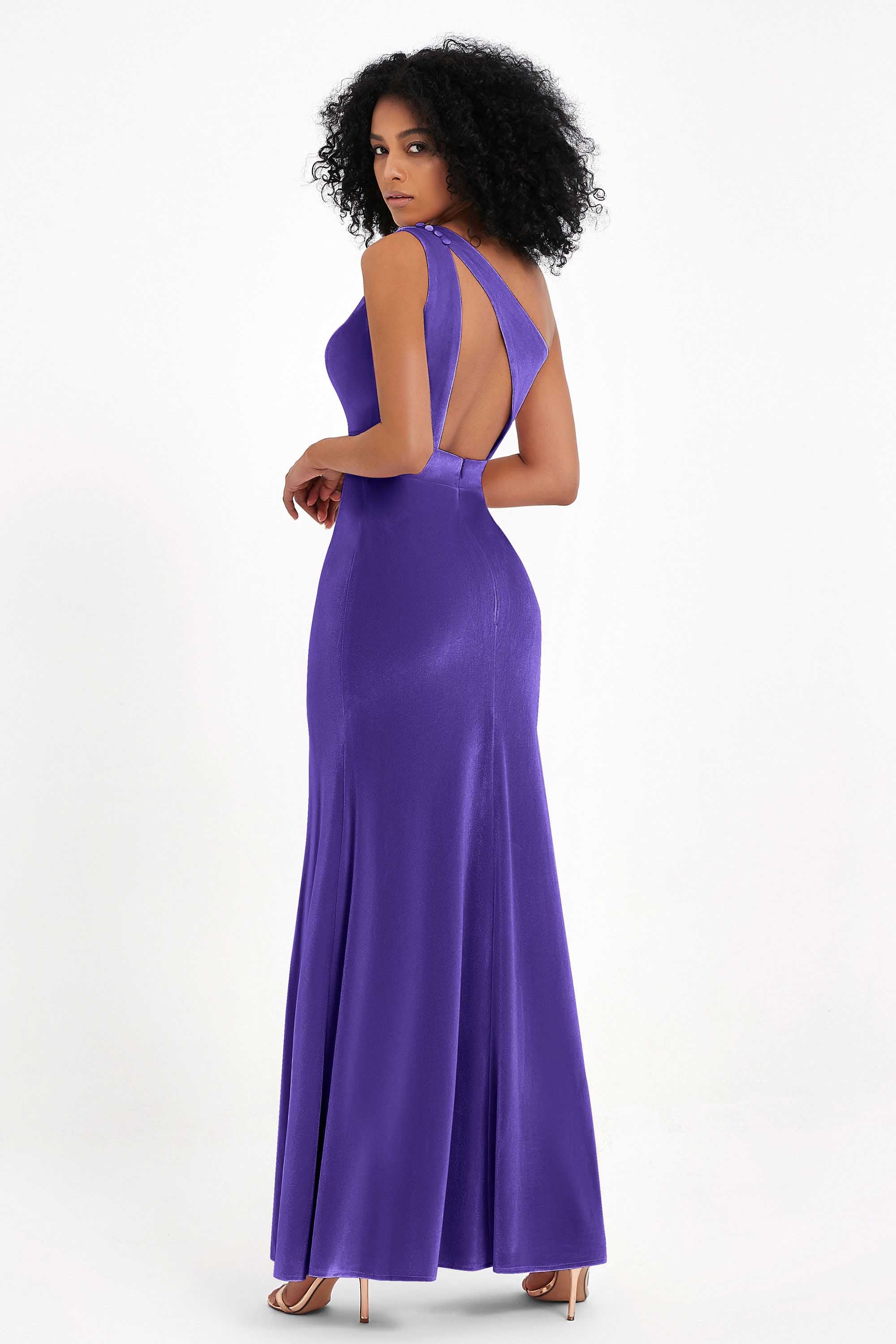 One Shoulder Sheath Sexy Formal Evening Party Dresses with Slit Bridesmaid Dress Prom Gowns