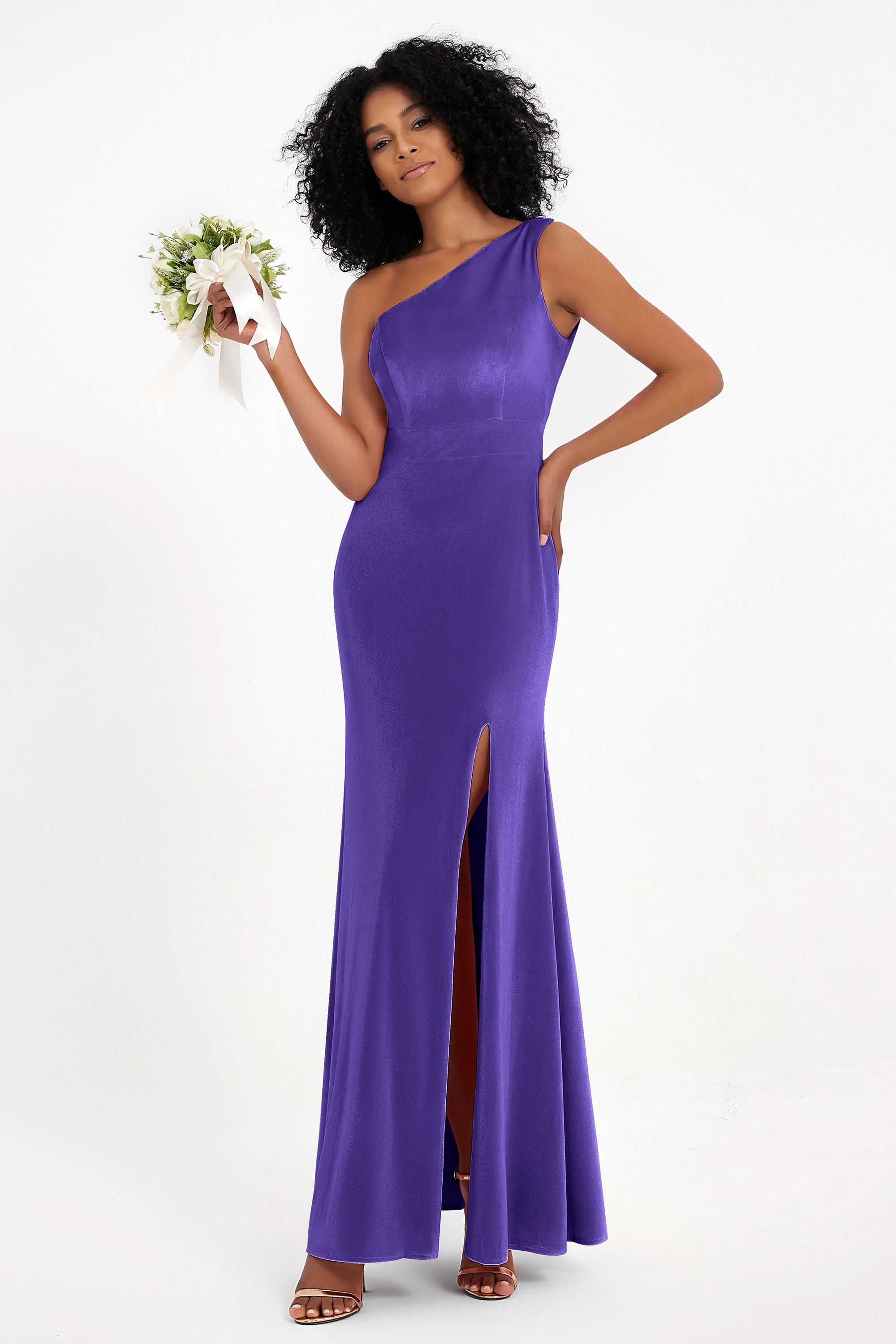 One Shoulder Sheath Sexy Formal Evening Party Dresses with Slit Bridesmaid Dress Prom Gowns
