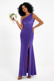 One Shoulder Sheath Sexy Formal Evening Party Dresses with Slit Bridesmaid Dress Prom Gowns