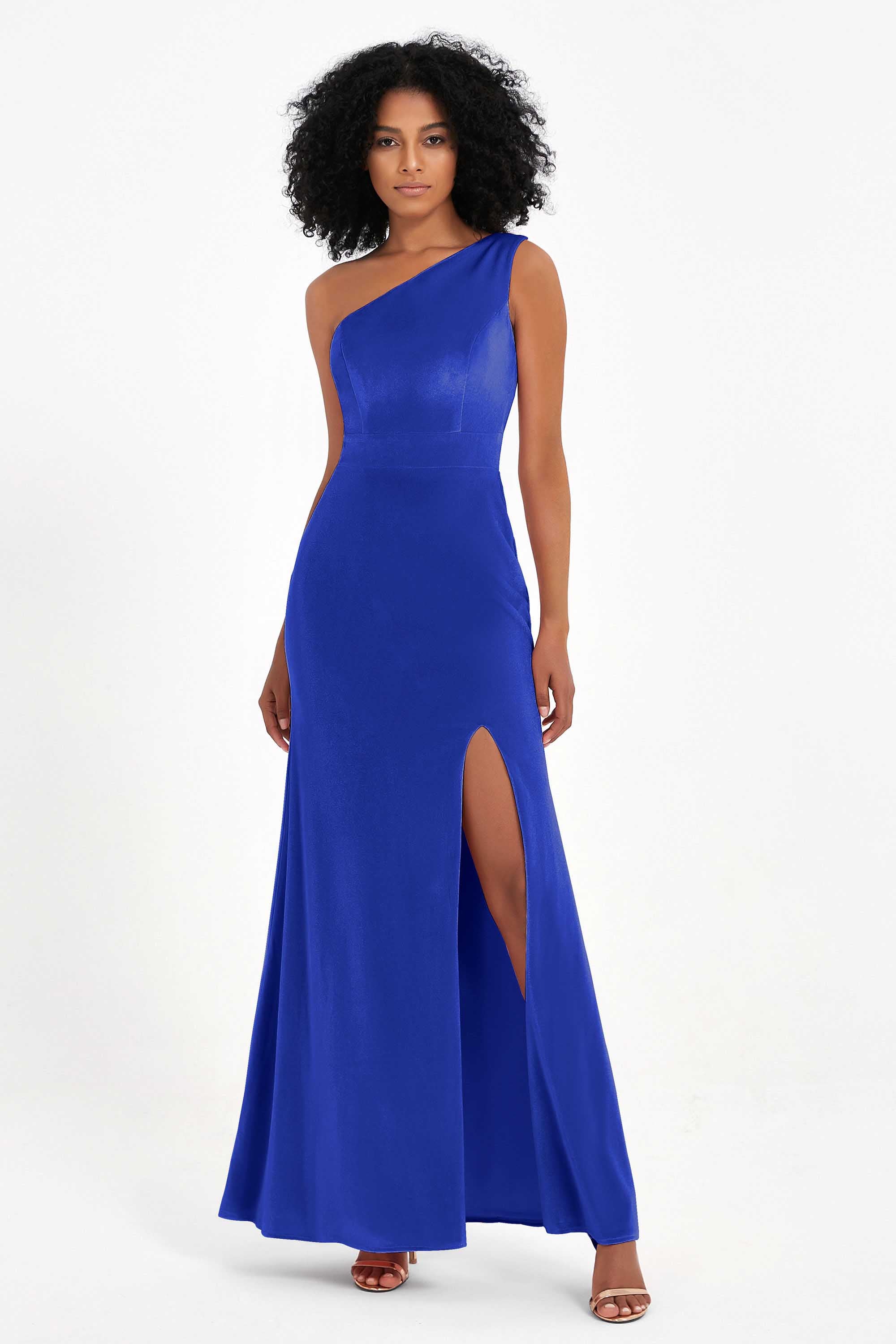 One Shoulder Sheath Sexy Formal Evening Party Dresses with Slit Bridesmaid Dress Prom Gowns