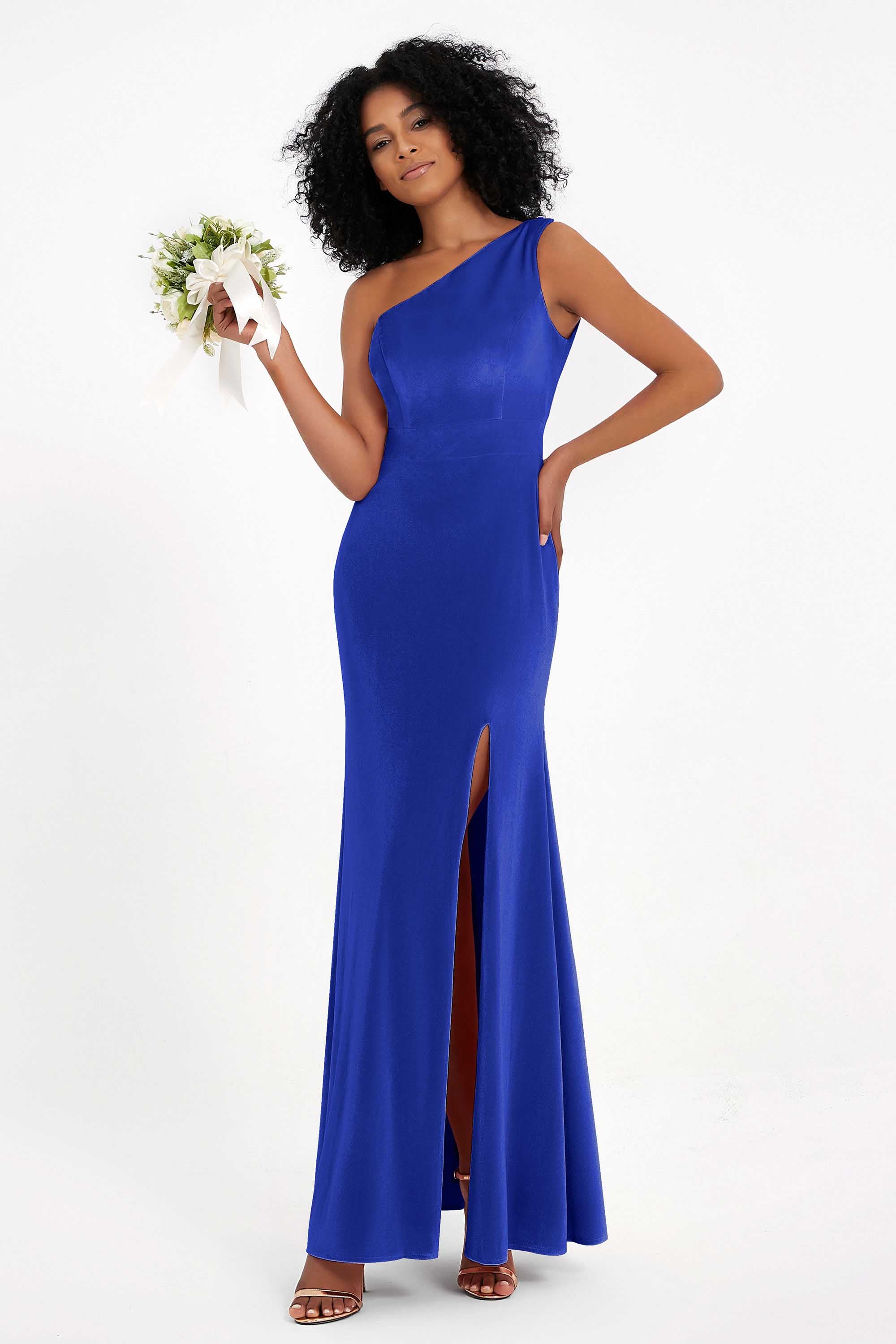 One Shoulder Sheath Sexy Formal Evening Party Dresses with Slit Bridesmaid Dress Prom Gowns