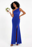 One Shoulder Sheath Sexy Formal Evening Party Dresses with Slit Bridesmaid Dress Prom Gowns