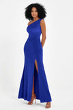 One Shoulder Sheath Sexy Formal Evening Party Dresses with Slit Bridesmaid Dress Prom Gowns