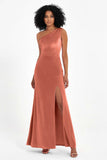 One Shoulder Sheath Sexy Formal Evening Party Dresses with Slit Bridesmaid Dress Prom Gowns