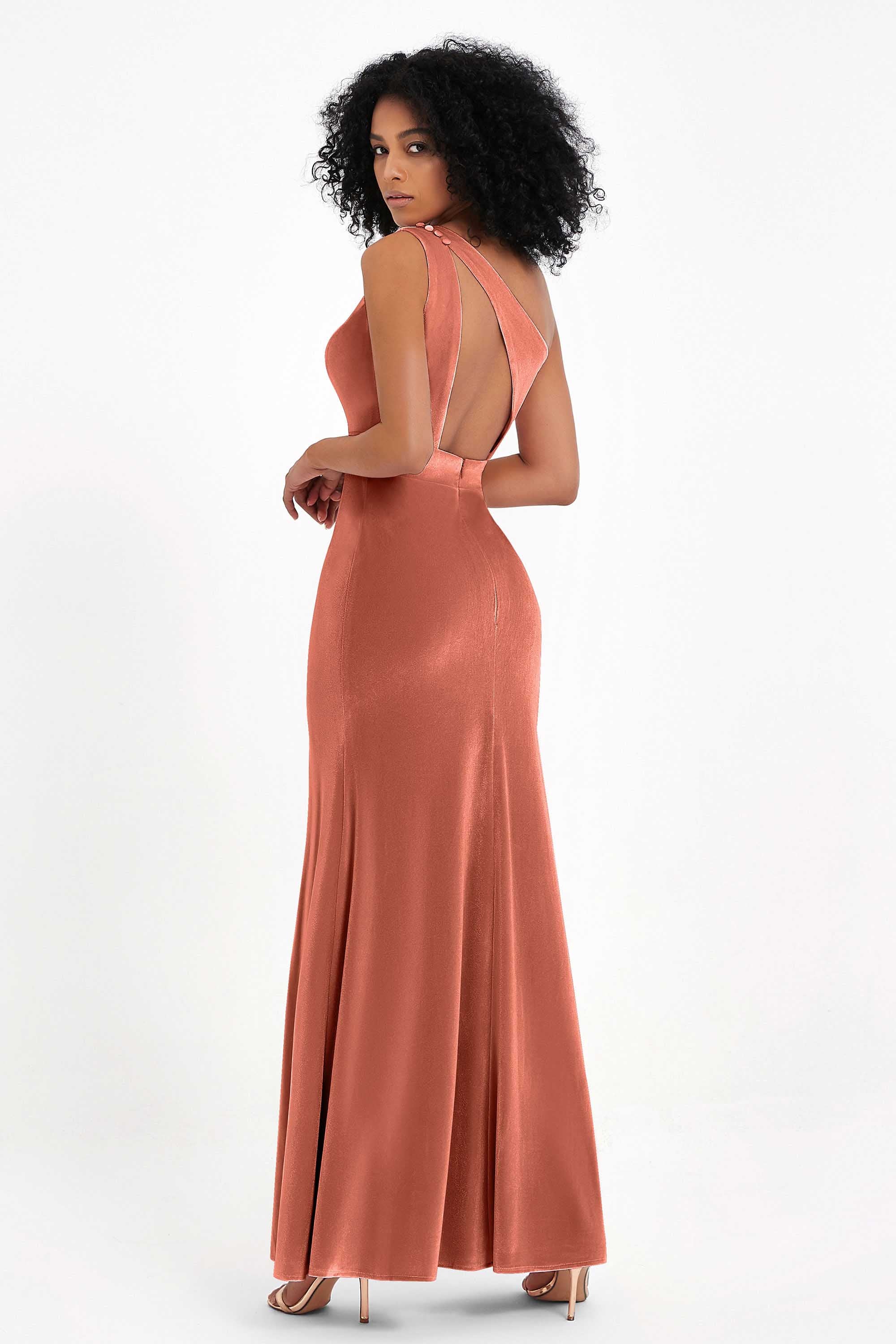 One Shoulder Sheath Sexy Formal Evening Party Dresses with Slit Bridesmaid Dress Prom Gowns