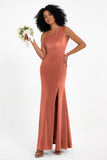 One Shoulder Sheath Sexy Formal Evening Party Dresses with Slit Bridesmaid Dress Prom Gowns