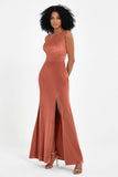 One Shoulder Sheath Sexy Formal Evening Party Dresses with Slit Bridesmaid Dress Prom Gowns