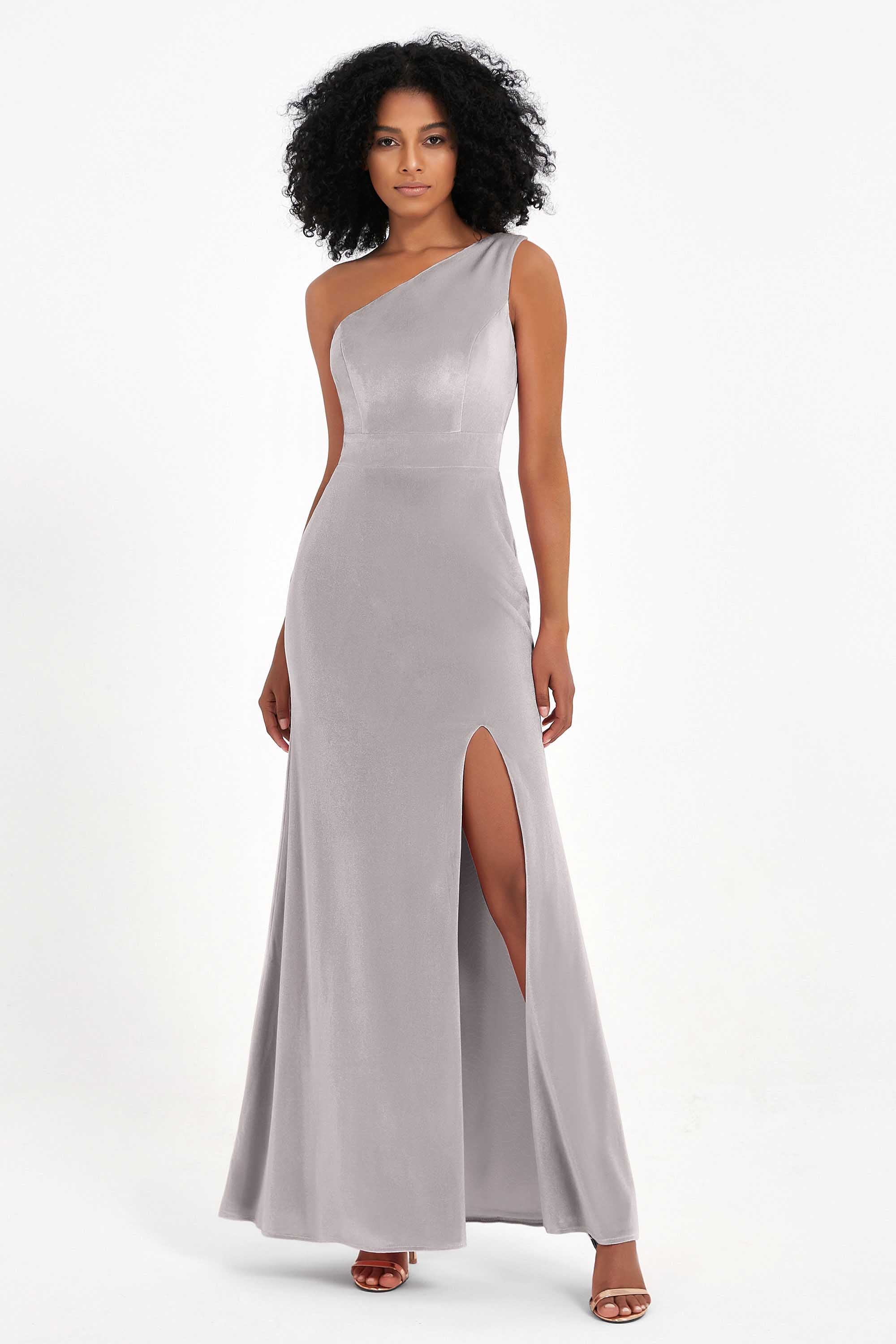 One Shoulder Sheath Sexy Formal Evening Party Dresses with Slit Bridesmaid Dress Prom Gowns