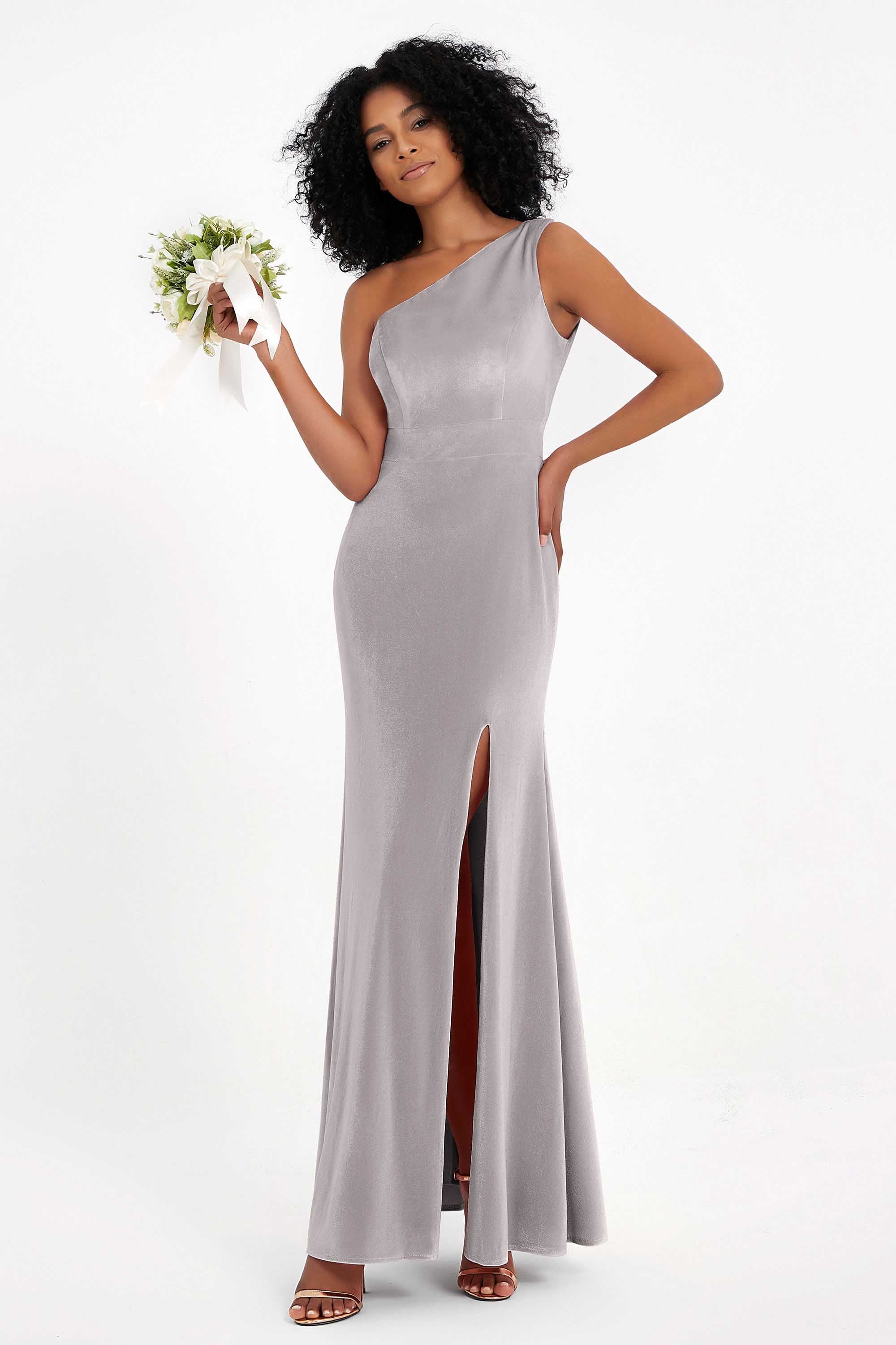 One Shoulder Sheath Sexy Formal Evening Party Dresses with Slit Bridesmaid Dress Prom Gowns