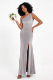 One Shoulder Sheath Sexy Formal Evening Party Dresses with Slit Bridesmaid Dress Prom Gowns