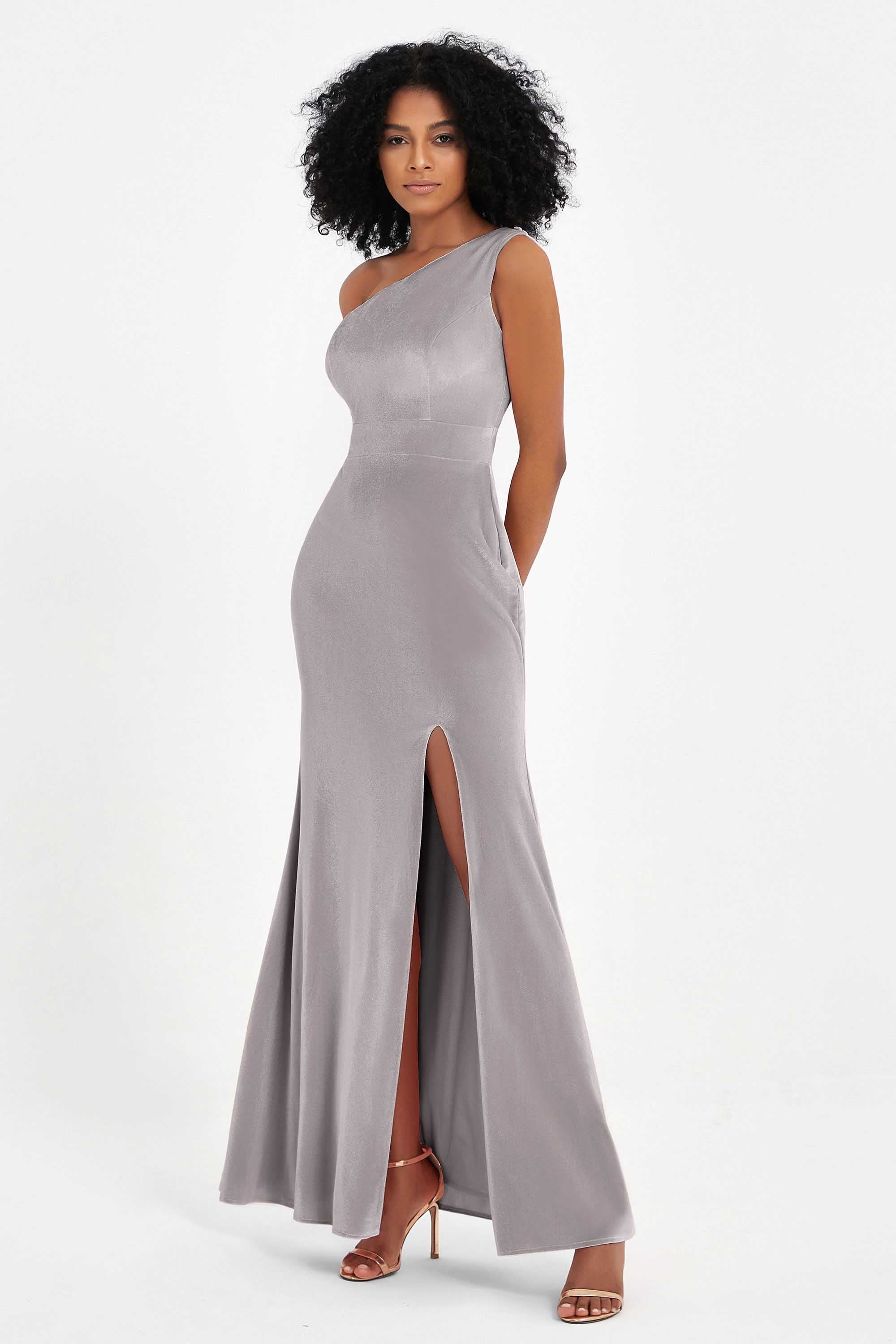 One Shoulder Sheath Sexy Formal Evening Party Dresses with Slit Bridesmaid Dress Prom Gowns