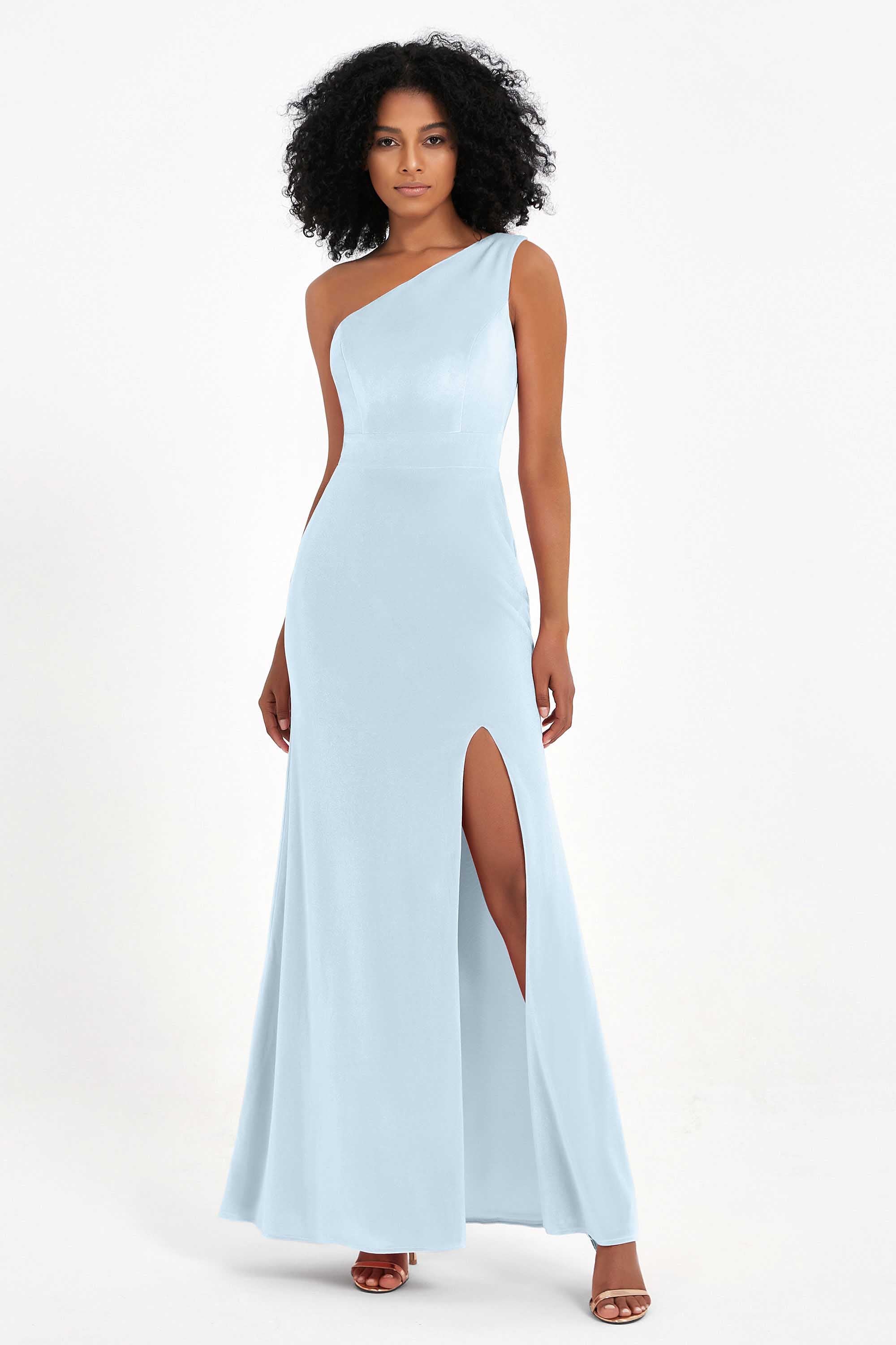 One Shoulder Sheath Sexy Formal Evening Party Dresses with Slit Bridesmaid Dress Prom Gowns