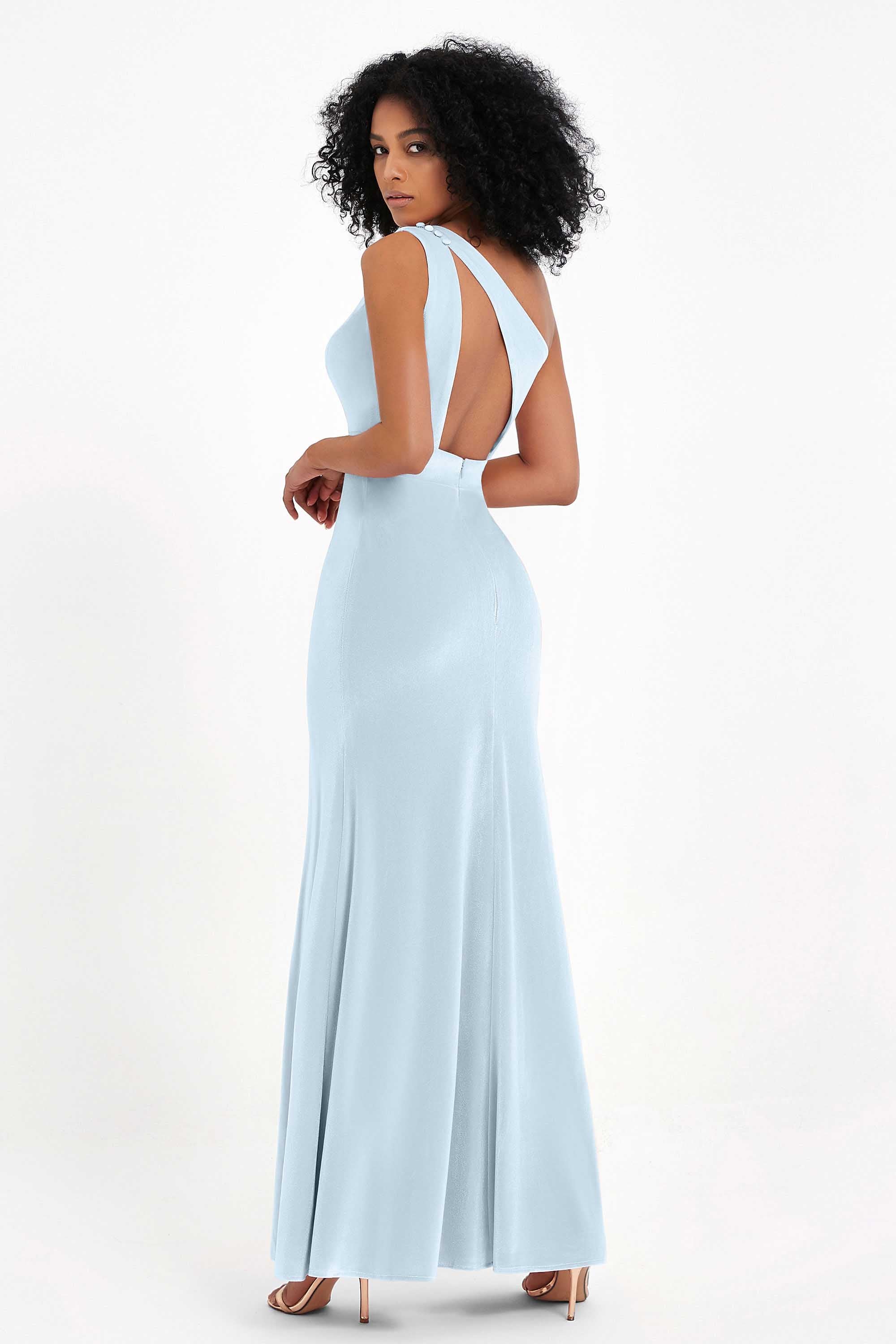 One Shoulder Sheath Sexy Formal Evening Party Dresses with Slit Bridesmaid Dress Prom Gowns