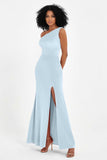 One Shoulder Sheath Sexy Formal Evening Party Dresses with Slit Bridesmaid Dress Prom Gowns
