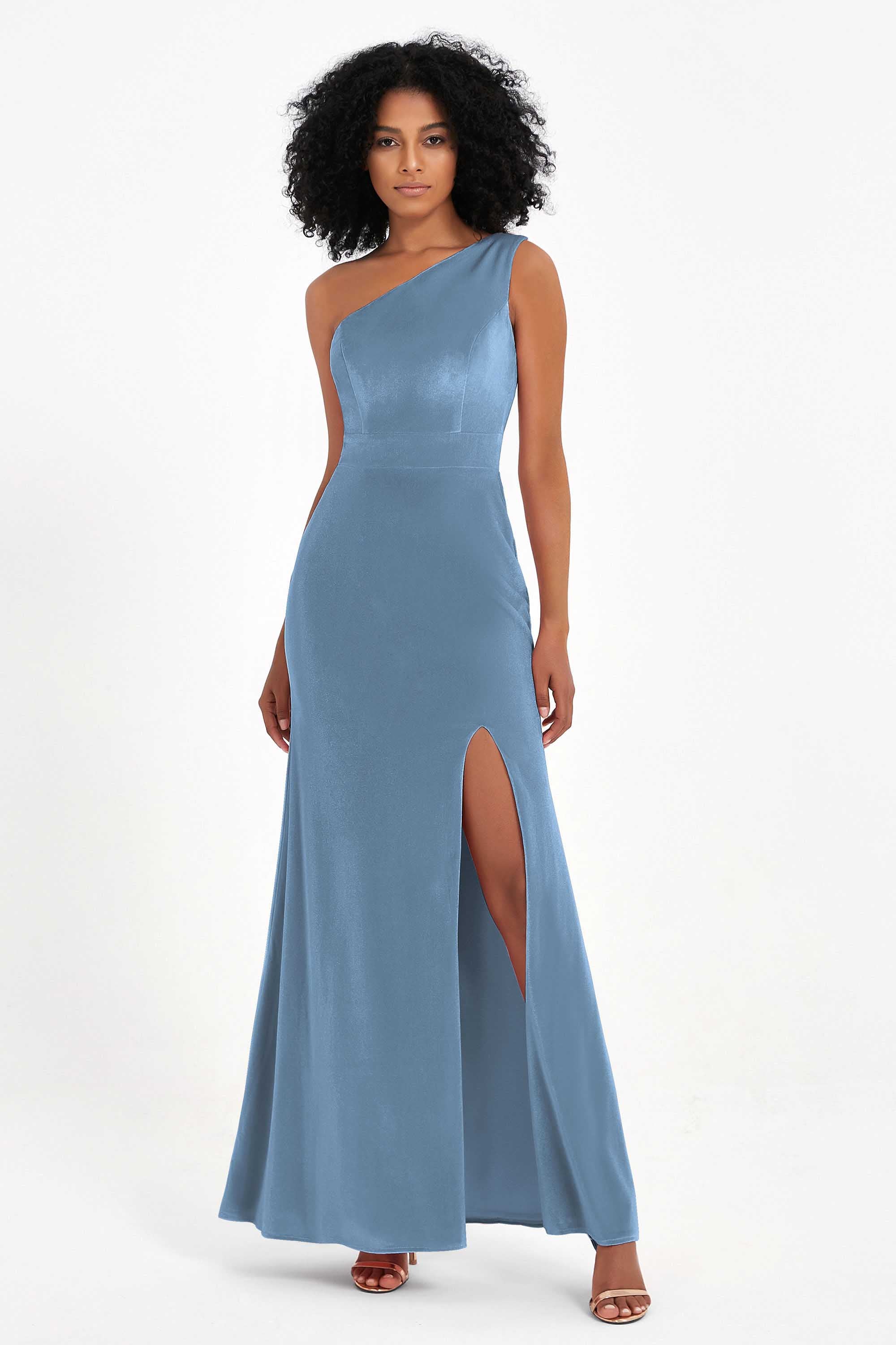 One Shoulder Sheath Sexy Formal Evening Party Dresses with Slit Bridesmaid Dress Prom Gowns