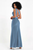One Shoulder Sheath Sexy Formal Evening Party Dresses with Slit Bridesmaid Dress Prom Gowns