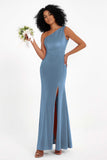 One Shoulder Sheath Sexy Formal Evening Party Dresses with Slit Bridesmaid Dress Prom Gowns
