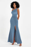 One Shoulder Sheath Sexy Formal Evening Party Dresses with Slit Bridesmaid Dress Prom Gowns