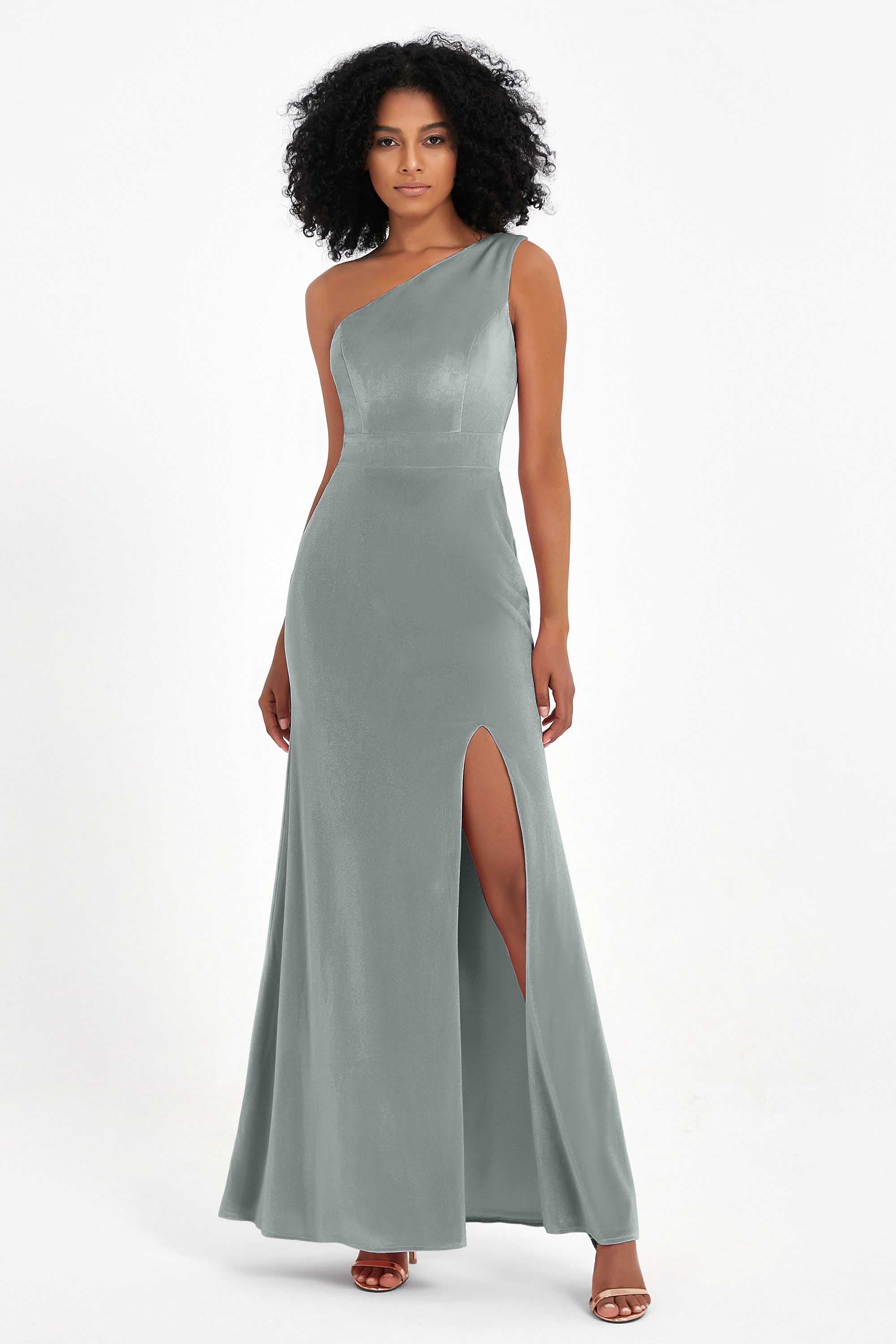 One Shoulder Sheath Sexy Formal Evening Party Dresses with Slit Bridesmaid Dress Prom Gowns
