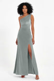 One Shoulder Sheath Sexy Formal Evening Party Dresses with Slit Bridesmaid Dress Prom Gowns