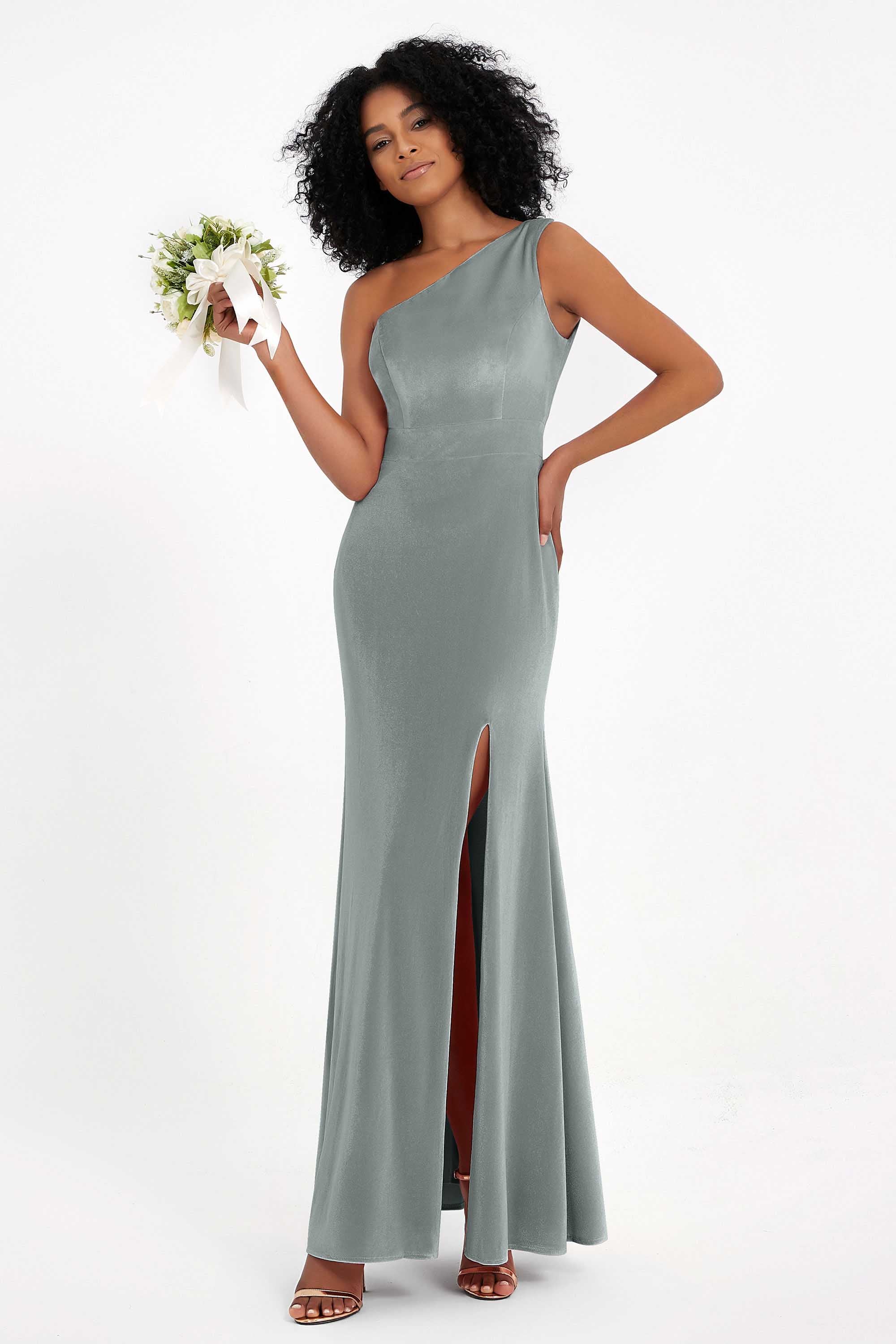 One Shoulder Sheath Sexy Formal Evening Party Dresses with Slit Bridesmaid Dress Prom Gowns