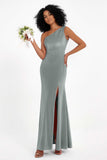 One Shoulder Sheath Sexy Formal Evening Party Dresses with Slit Bridesmaid Dress Prom Gowns