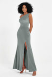 One Shoulder Sheath Sexy Formal Evening Party Dresses with Slit Bridesmaid Dress Prom Gowns